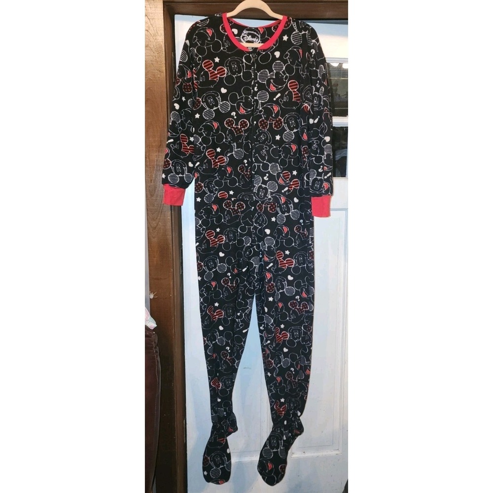 WOMAN'S FOOTED Mickey MOUSE DISNEY PAJAMAS ONE PIECE  FLEECE XL 15/17 Super Soft